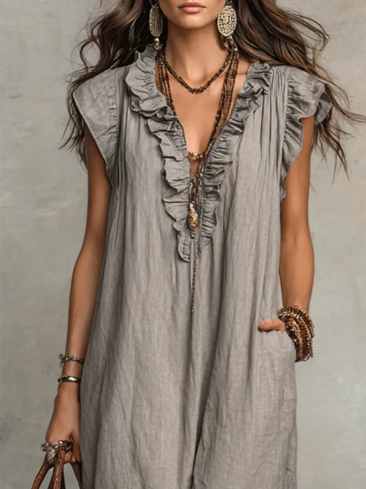 Caldora | Women's Linen Summer Maxi Dress - Taupe - Image 2