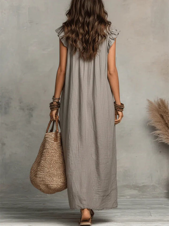 Caldora | Women's Linen Summer Maxi Dress - Taupe - Image 3
