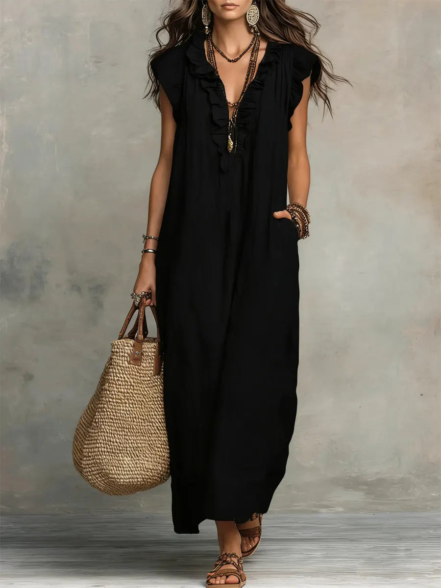 Caldora | Women's Linen Summer Maxi Dress - Taupe - Image 5