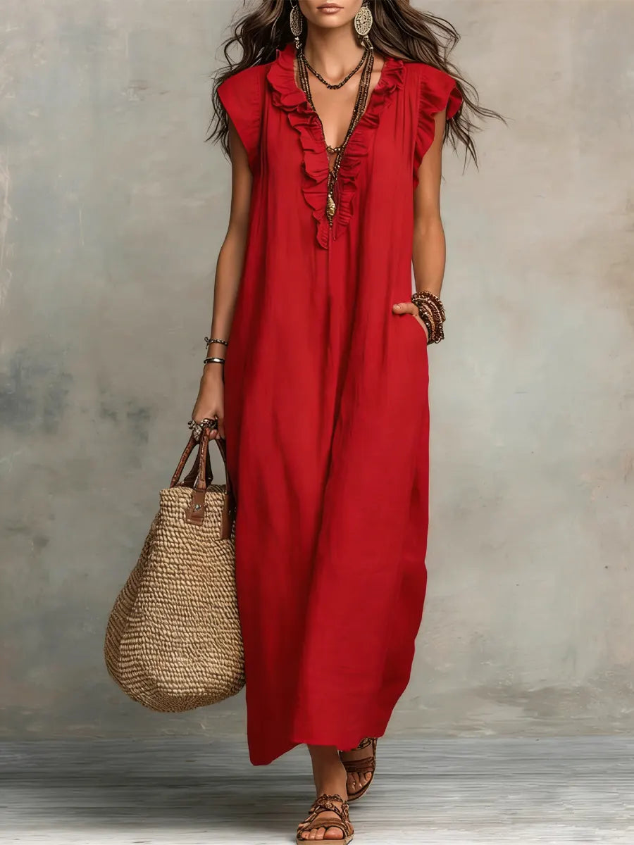 Caldora | Women's Linen Summer Maxi Dress - Taupe - Image 7
