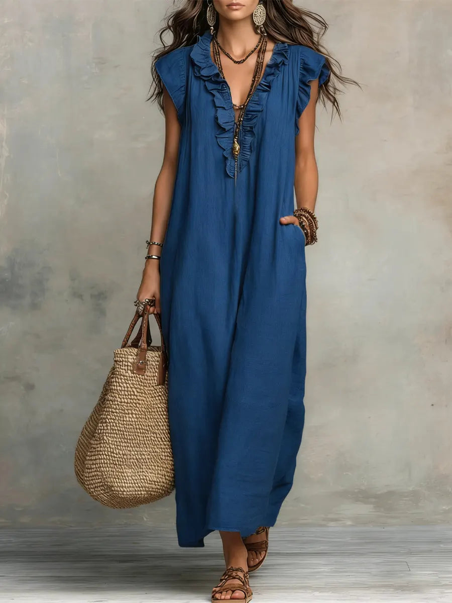 Caldora | Women's Linen Summer Maxi Dress - Taupe - Image 8