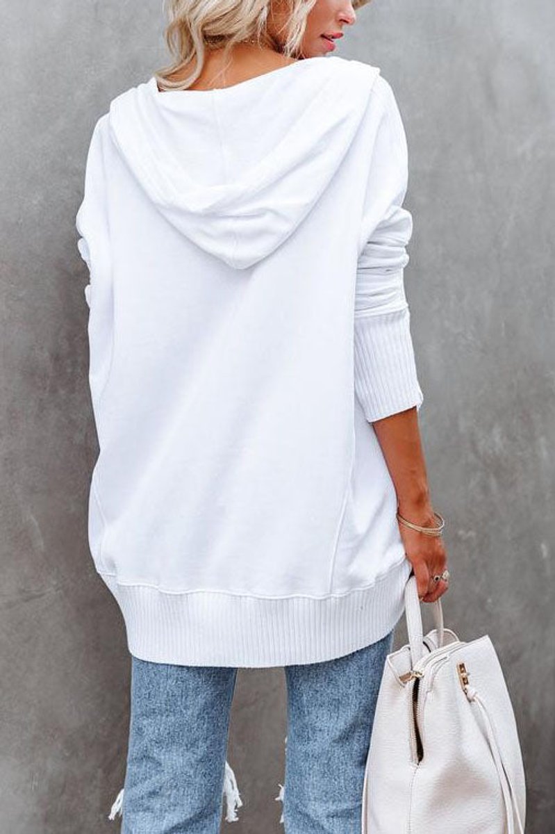 Calindra | Women's Oversized Long Sleeve Hoodie Pullover - White - Image 3