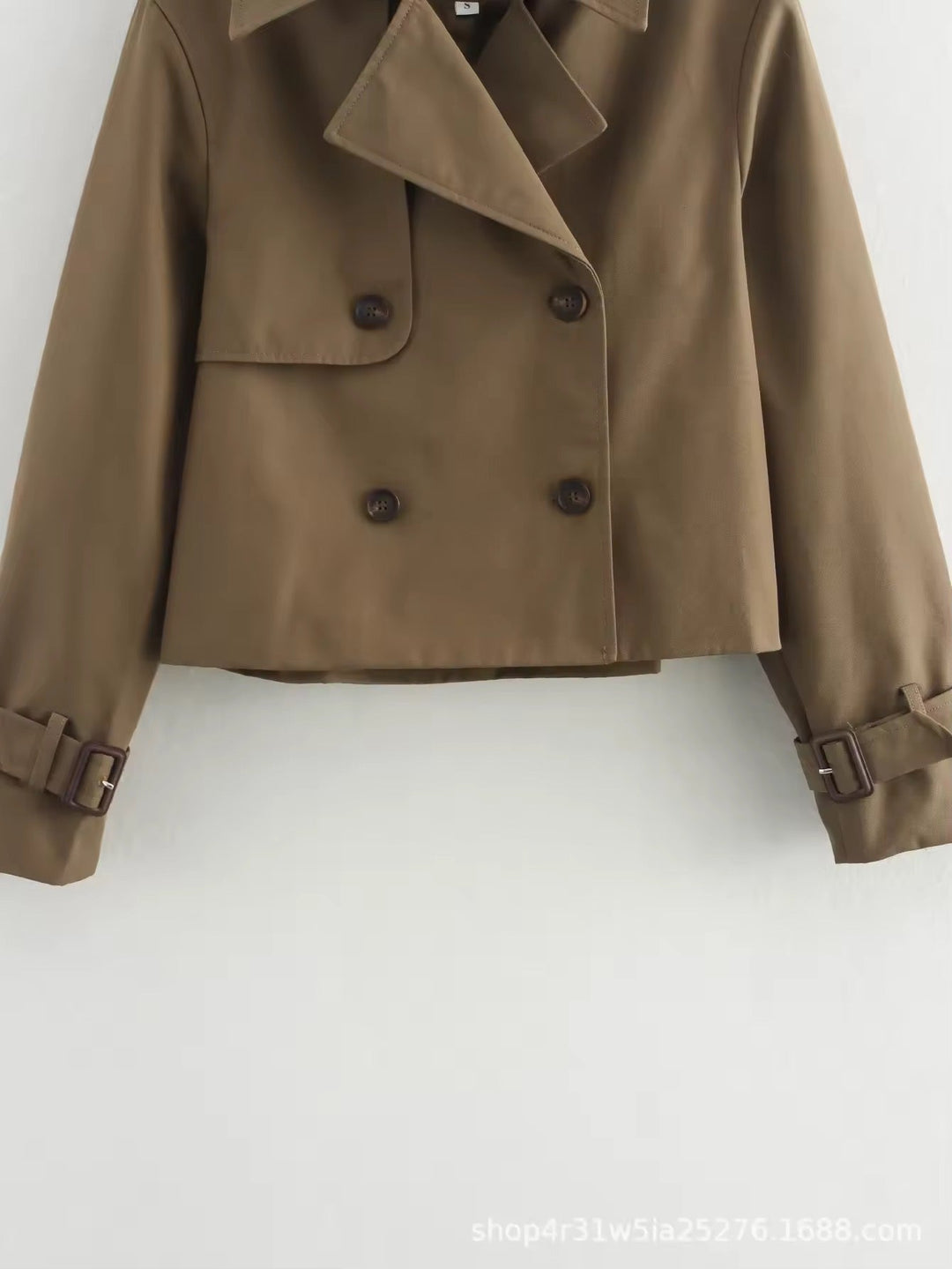 Calista | Women's Double Breasted Cropped Trench Coat - Beige - Image 1