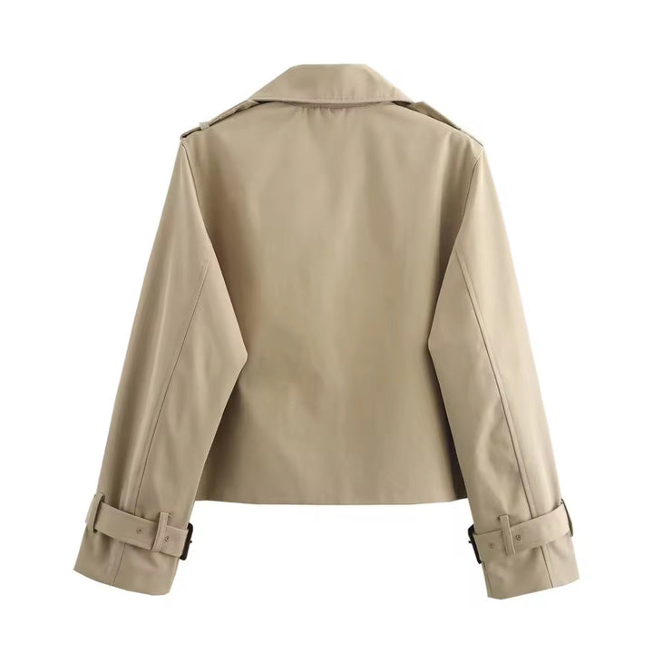 Calista | Women's Double Breasted Cropped Trench Coat - Beige - Image 2