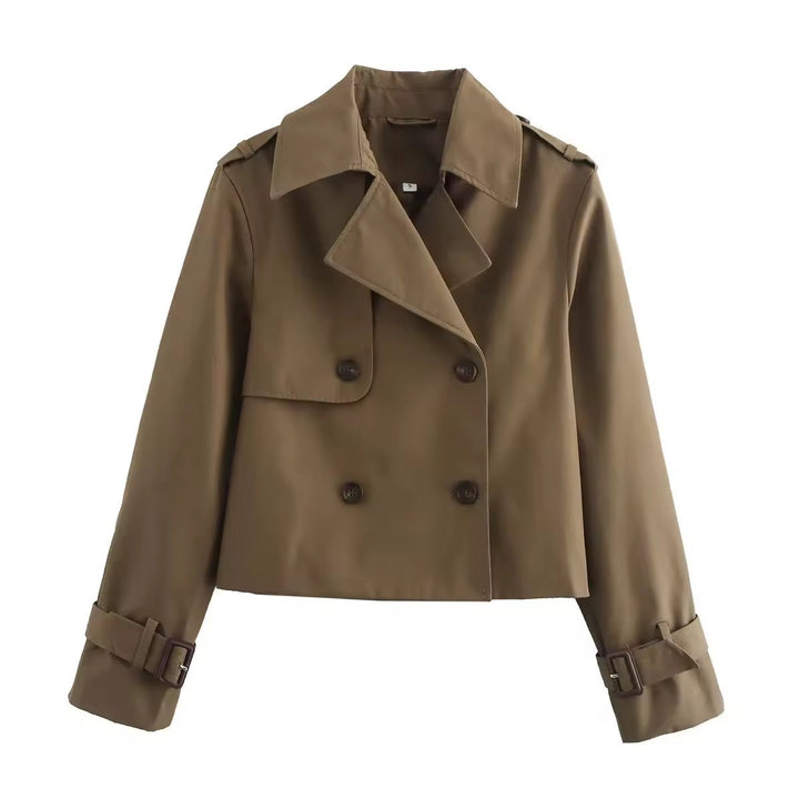 Calista | Women's Double Breasted Cropped Trench Coat - Beige - Image 3