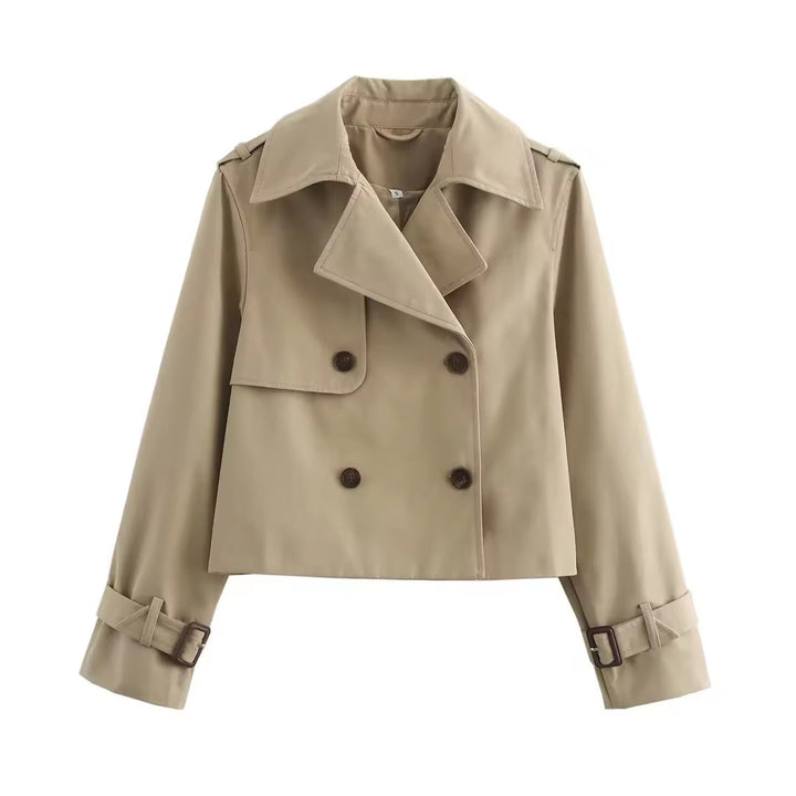 Calista | Women's Double Breasted Cropped Trench Coat - Beige - Image 4