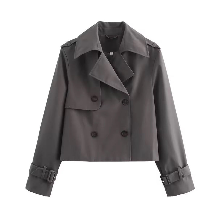 Calista | Women's Double Breasted Cropped Trench Coat - Beige - Image 5