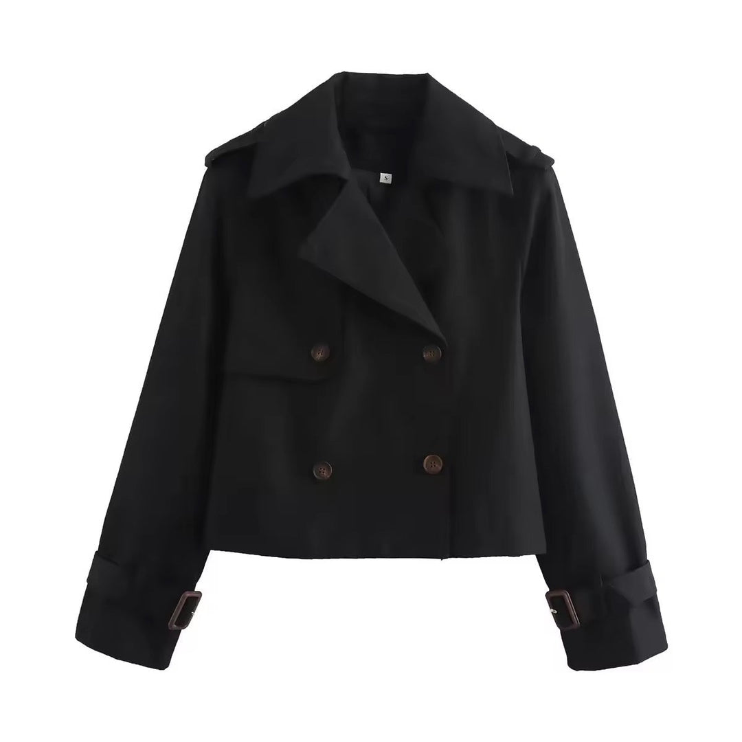 Calista | Women's Double Breasted Cropped Trench Coat - Beige - Image 6