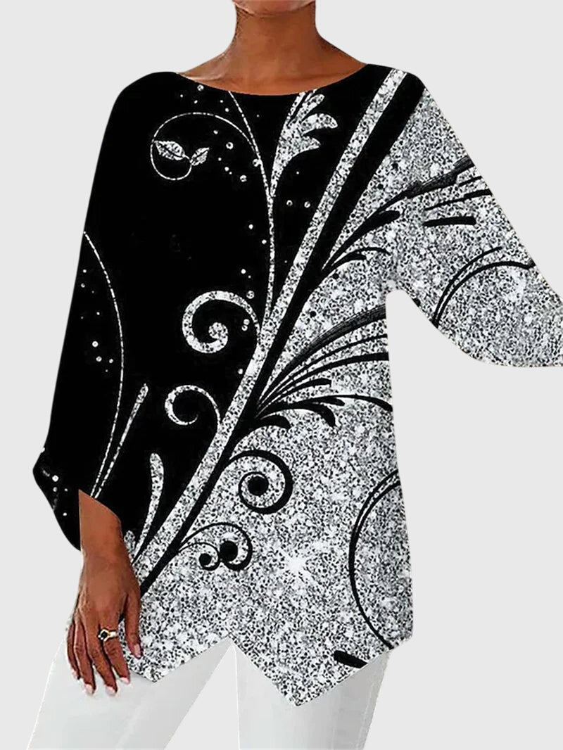 Calliope | Women's Butterfly Print Asymmetric Top - Black - Image 6