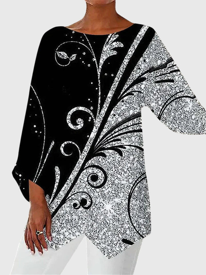 Calliope | Women's Butterfly Print Asymmetric Top - Black - Image 6