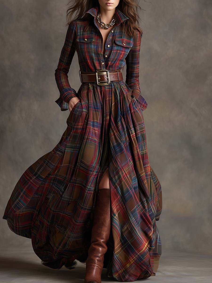 Calliope | Women's Tartan Button Up Maxi Dress - Image 1