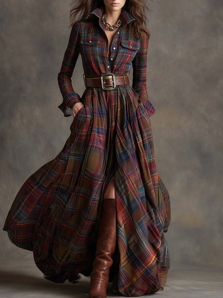 Calliope | Women's Tartan Button Up Maxi Dress - Image 1