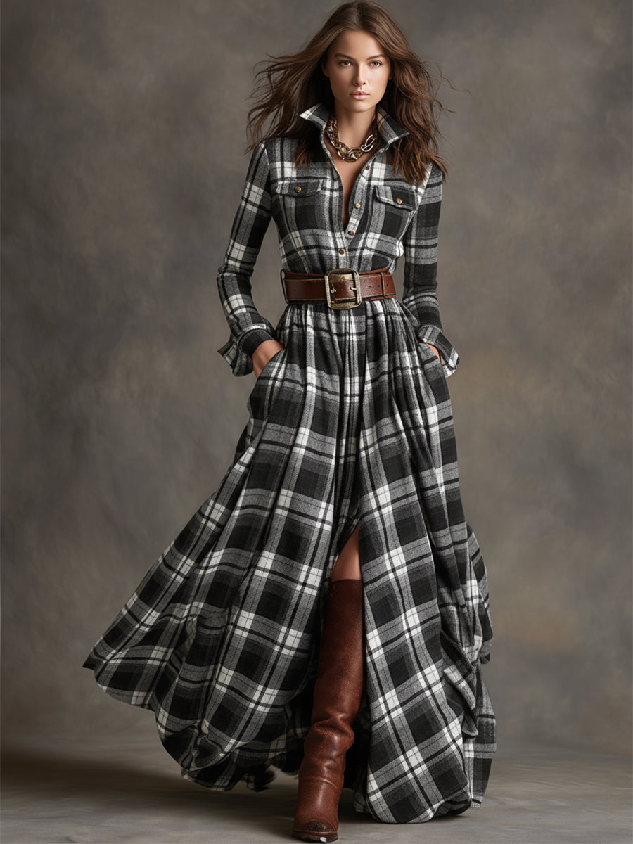 Calliope | Women's Tartan Button Up Maxi Dress - Image 11