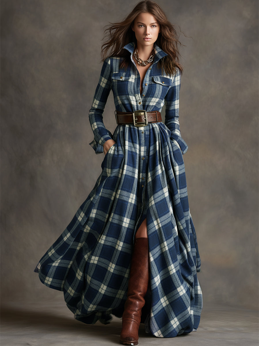 Calliope | Women's Tartan Button Up Maxi Dress - Image 12