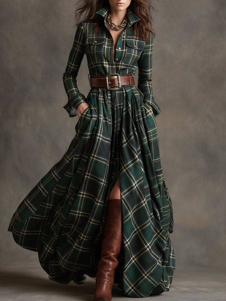 Calliope | Women's Tartan Button Up Maxi Dress - Image 2