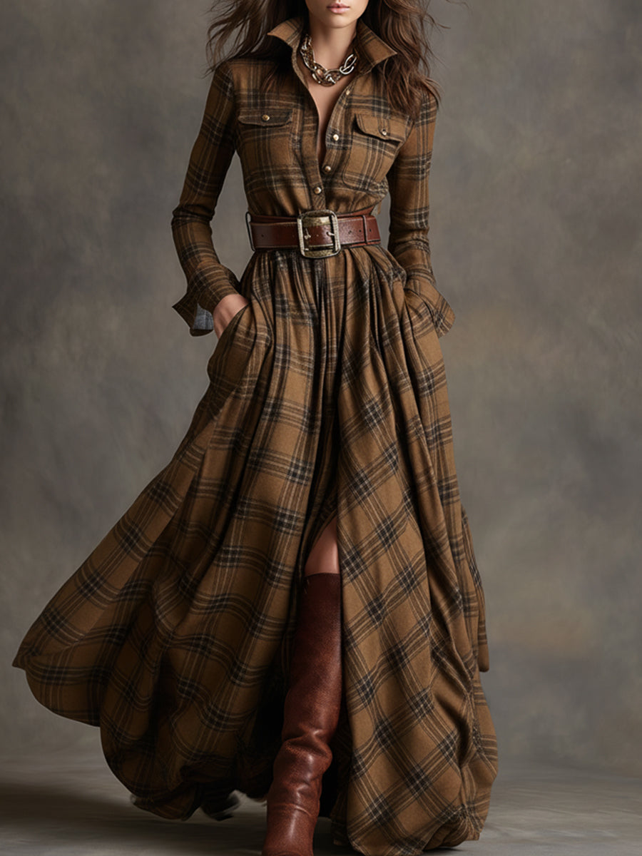Calliope | Women's Tartan Button Up Maxi Dress - Image 3