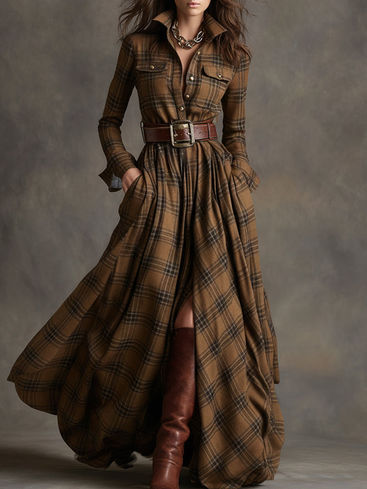 Calliope | Women's Tartan Button Up Maxi Dress - Image 3
