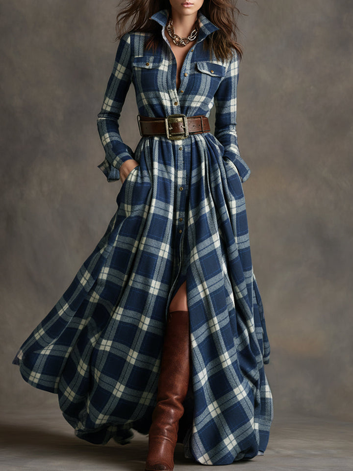 Calliope | Women's Tartan Button Up Maxi Dress - Image 4