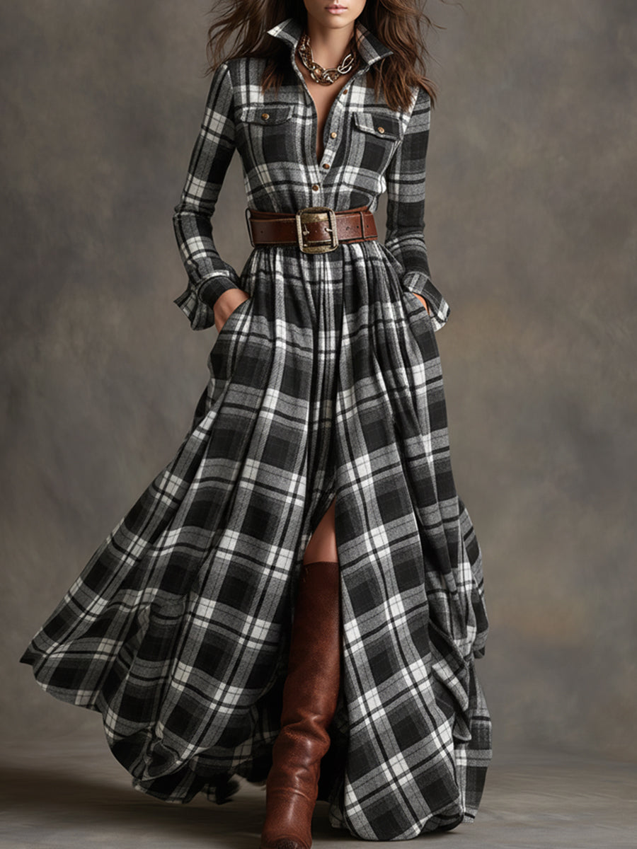 Calliope | Women's Tartan Button Up Maxi Dress - Image 5