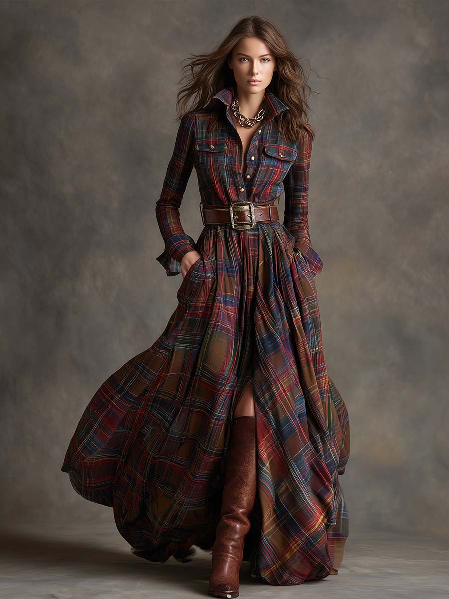 Calliope | Women's Tartan Button Up Maxi Dress - Image 6