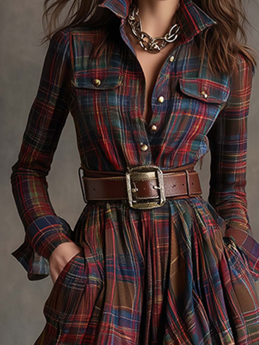 Calliope | Women's Tartan Button Up Maxi Dress - Image 7