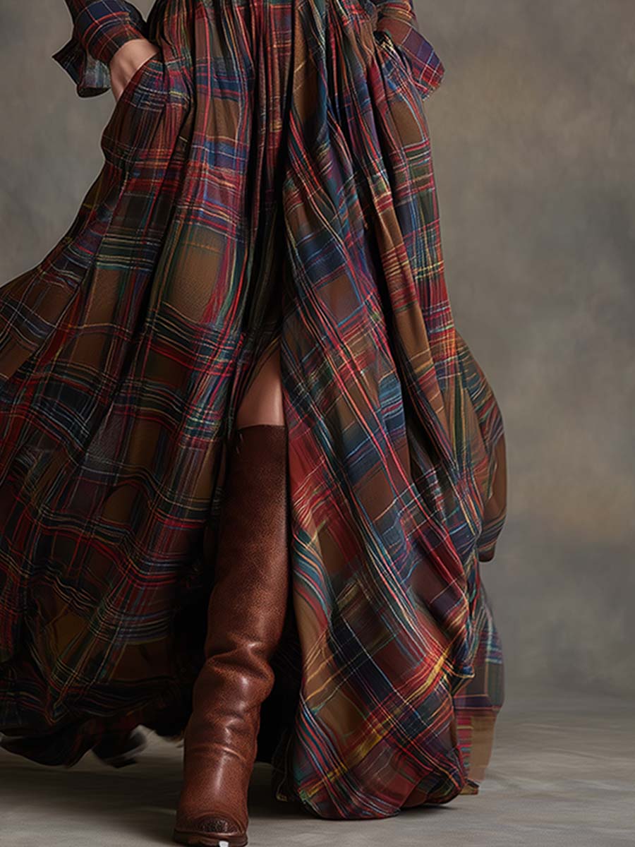 Calliope | Women's Tartan Button Up Maxi Dress - Image 8