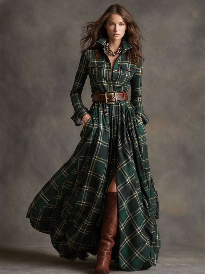 Calliope | Women's Tartan Button Up Maxi Dress - Image 9
