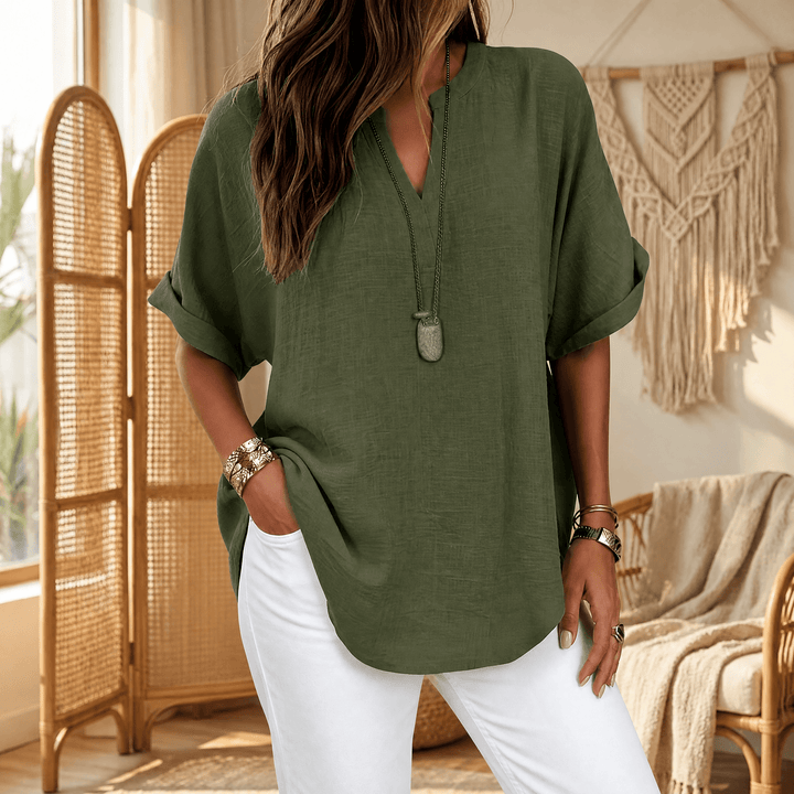 Callista | Women's V-Neck Relaxed Blouse - Navy - Image 12