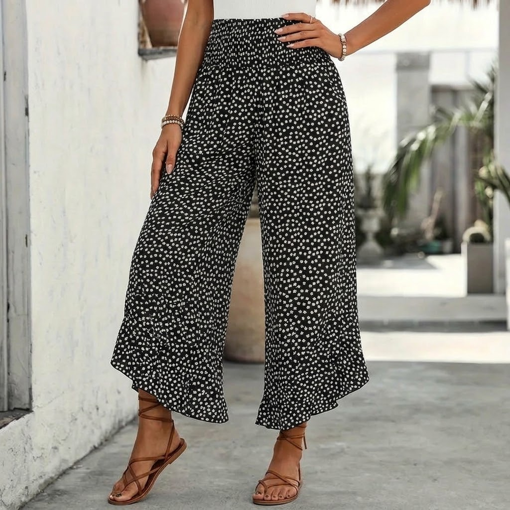 Calloway | Women's Wide Leg Floral Print Pants - Black - Image 1