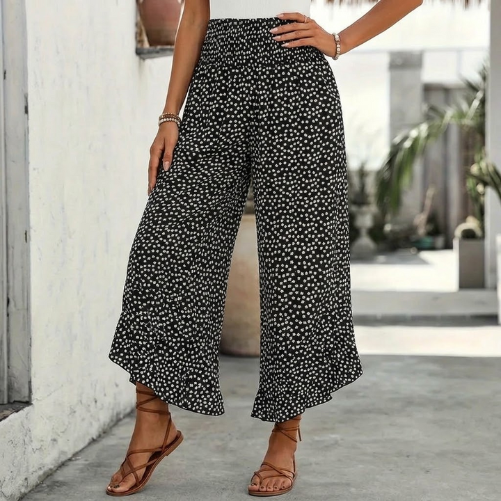 Calloway | Women's Wide Leg Floral Print Pants - Black - Image 1
