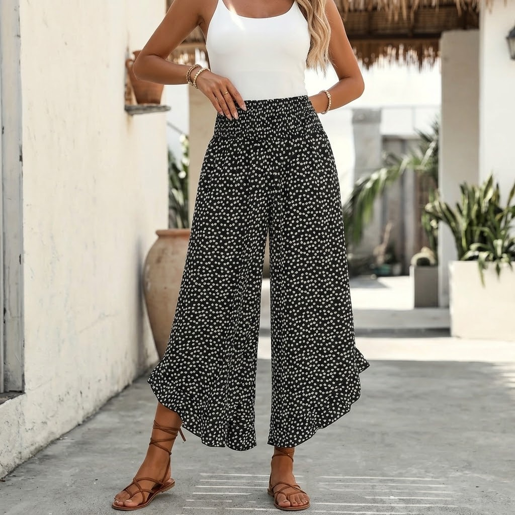 Calloway | Women's Wide Leg Floral Print Pants - Black - Image 2