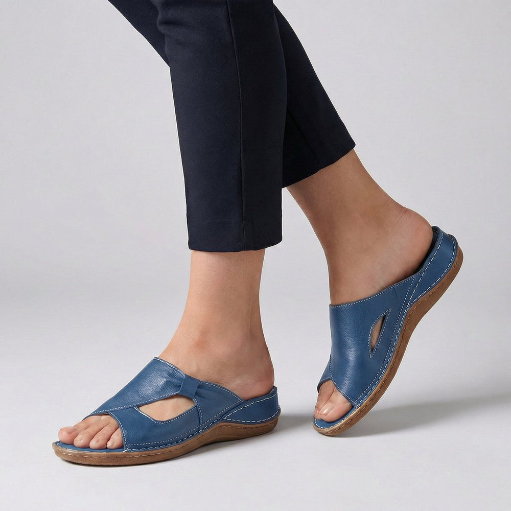 Calva | Women's Flat Slip-On Mule Sandal Cut-Out - Black - Image 2