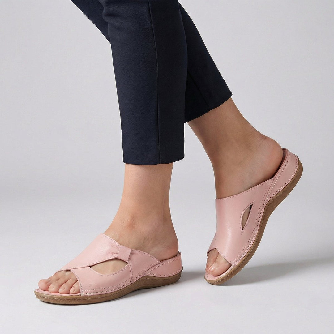 Calva | Women's Flat Slip-On Mule Sandal Cut-Out - Black - Image 3