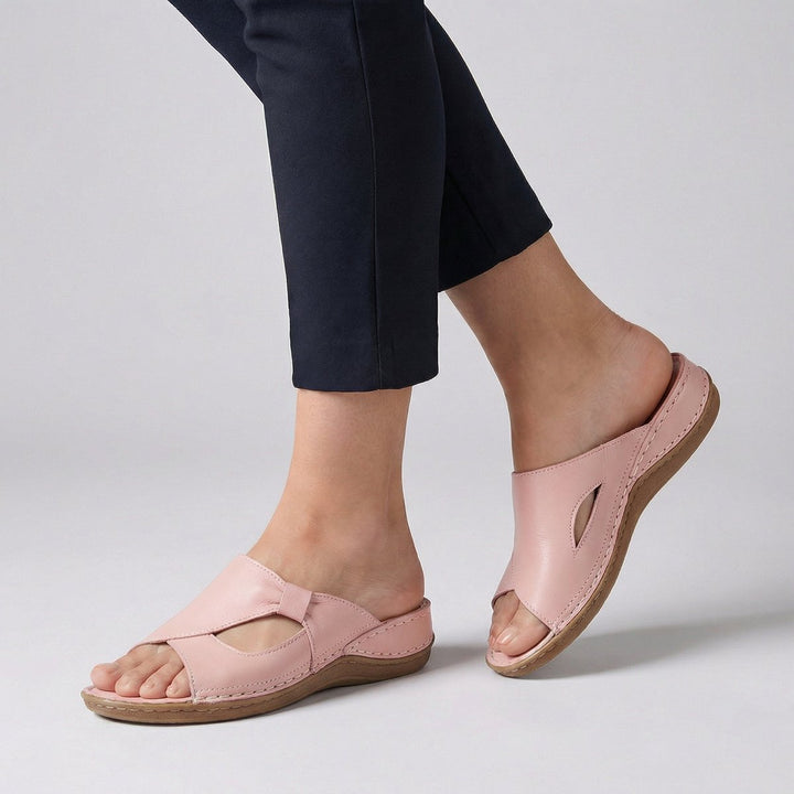 Calva | Women's Flat Slip-On Mule Sandal Cut-Out - Black - Image 3