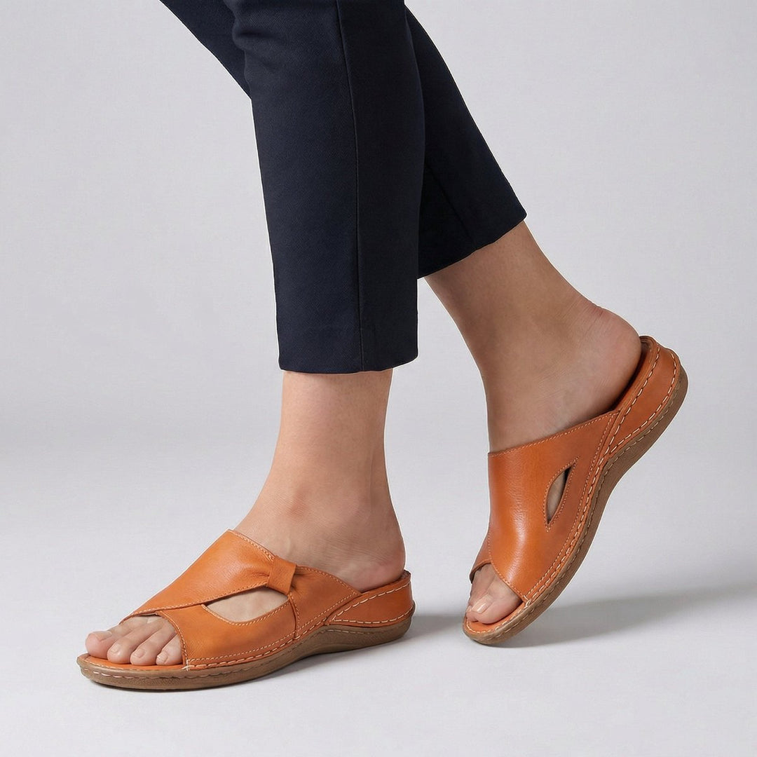 Calva | Women's Flat Slip-On Mule Sandal Cut-Out - Black - Image 4
