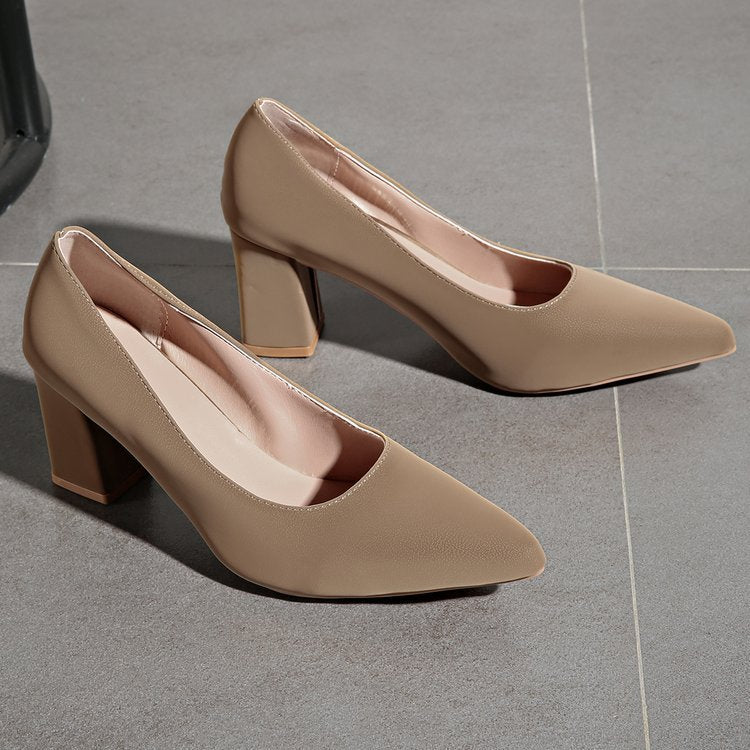 Calvara | Women's Block Heel Court Shoes Pointed Toe - Image 1