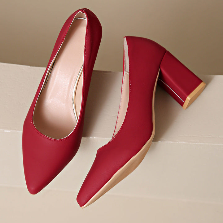 Calvara | Women's Block Heel Court Shoes Pointed Toe - Image 3