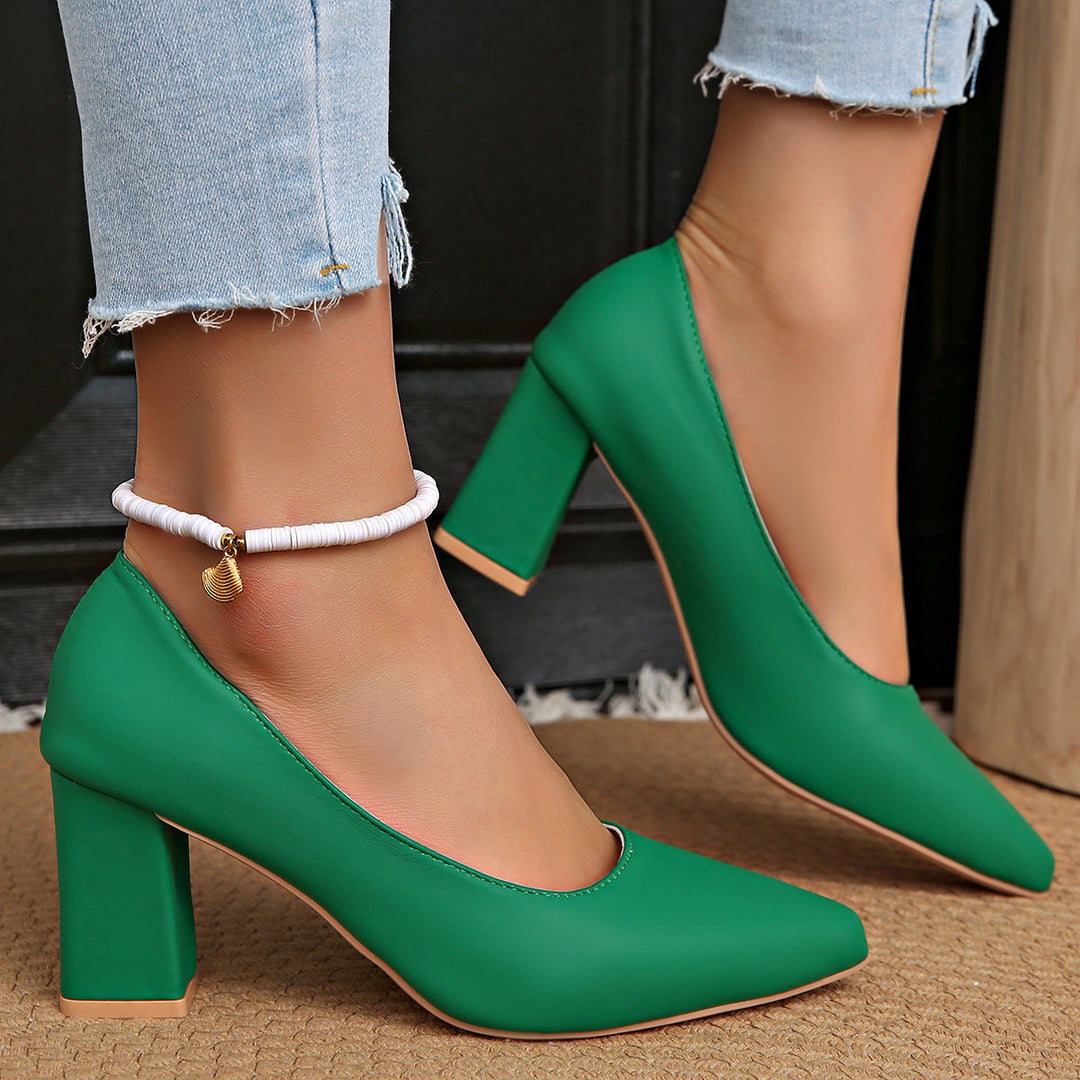 Calvara | Women's Block Heel Court Shoes Pointed Toe - Image 6