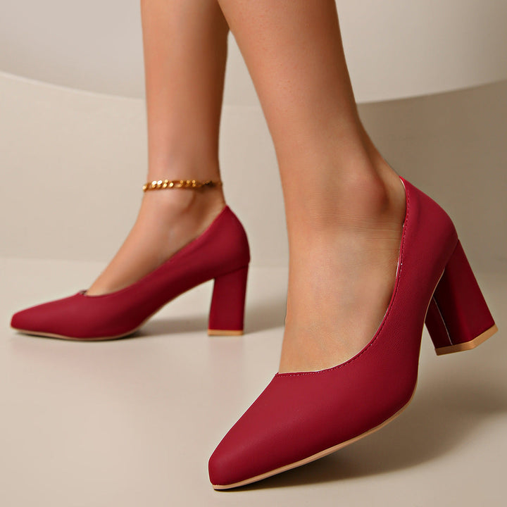 Calvara | Women's Block Heel Court Shoes Pointed Toe - Image 7