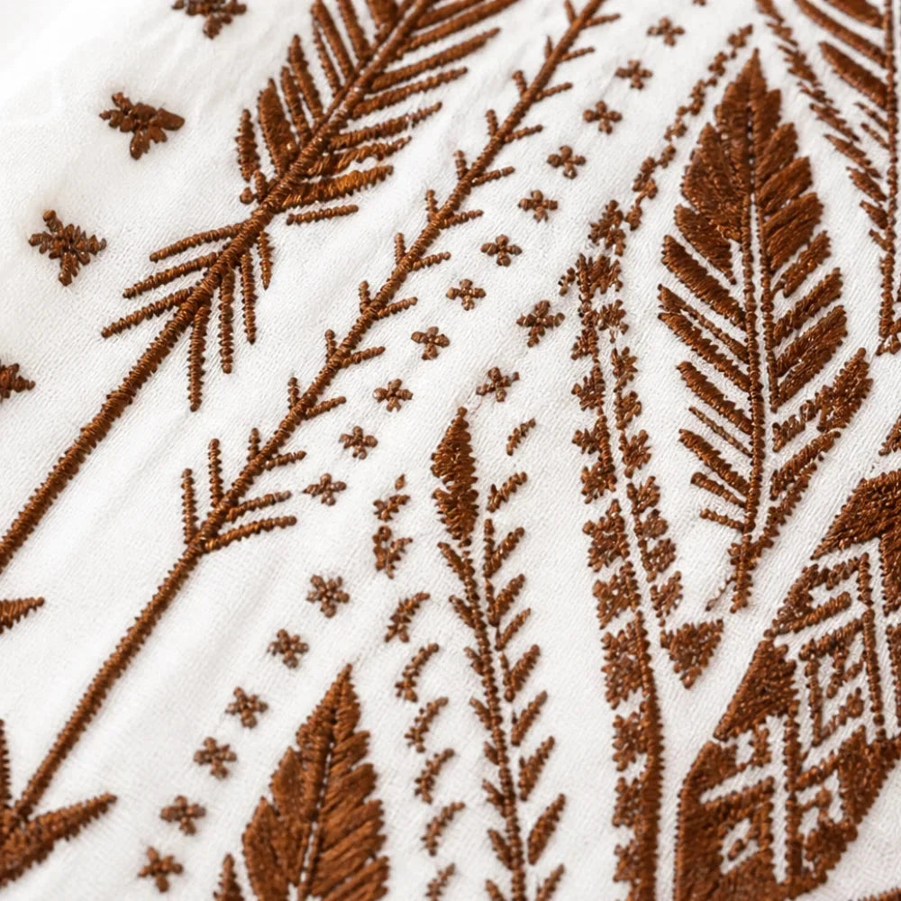 Calvara | Women's Boho Embroidered V-Neck Blouse - White - Image 7