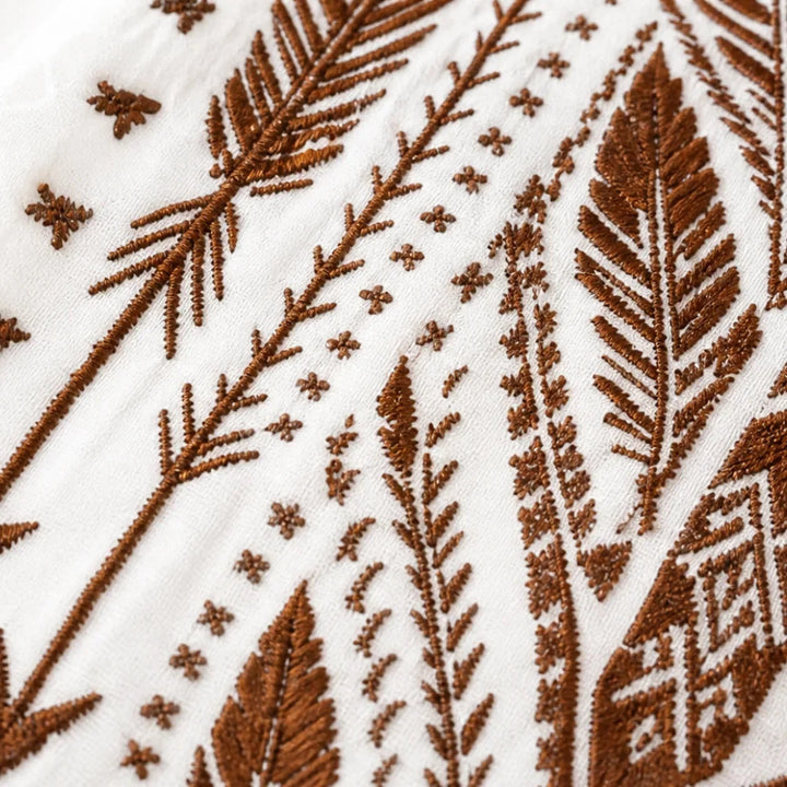 Calvara | Women's Boho Embroidered V-Neck Blouse - White - Image 7