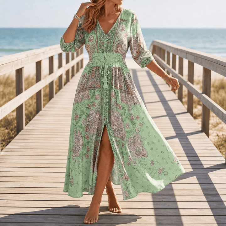 Calvara | Women's Boho Maxi Dress - Light Blue - Image 12