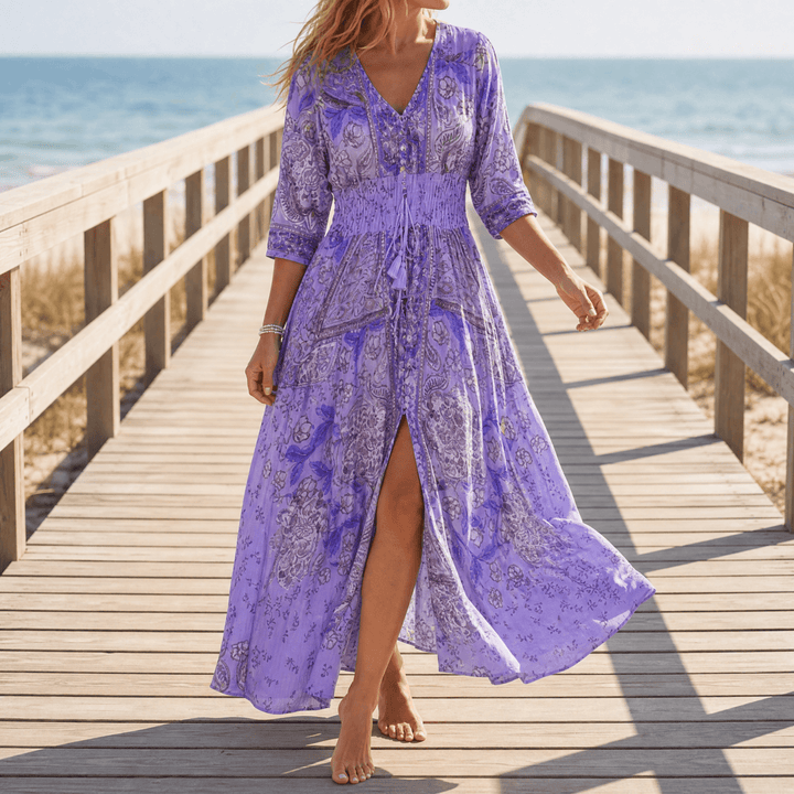 Calvara | Women's Boho Maxi Dress - Light Blue - Image 15