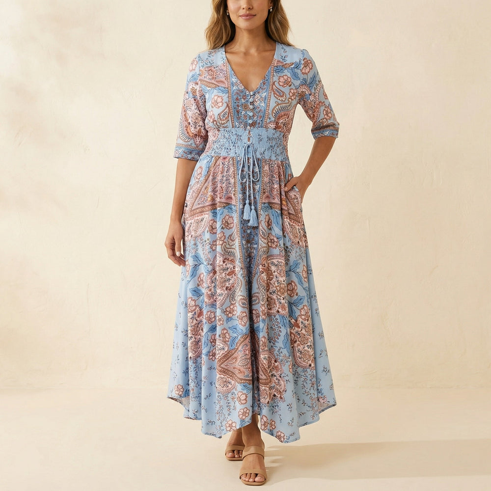 Calvara | Women's Boho Maxi Dress - Light Blue - Image 2