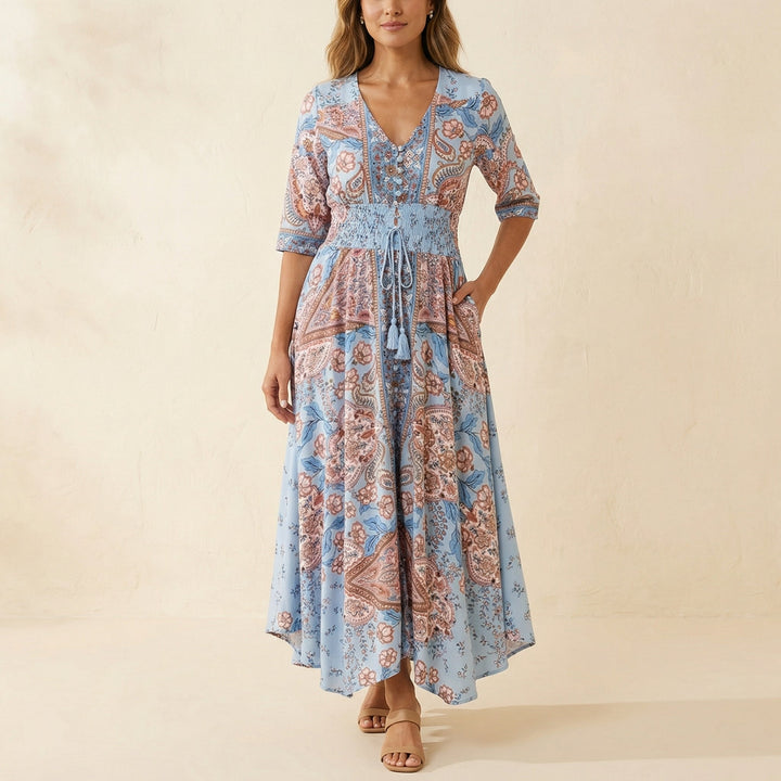 Calvara | Women's Boho Maxi Dress - Light Blue - Image 2