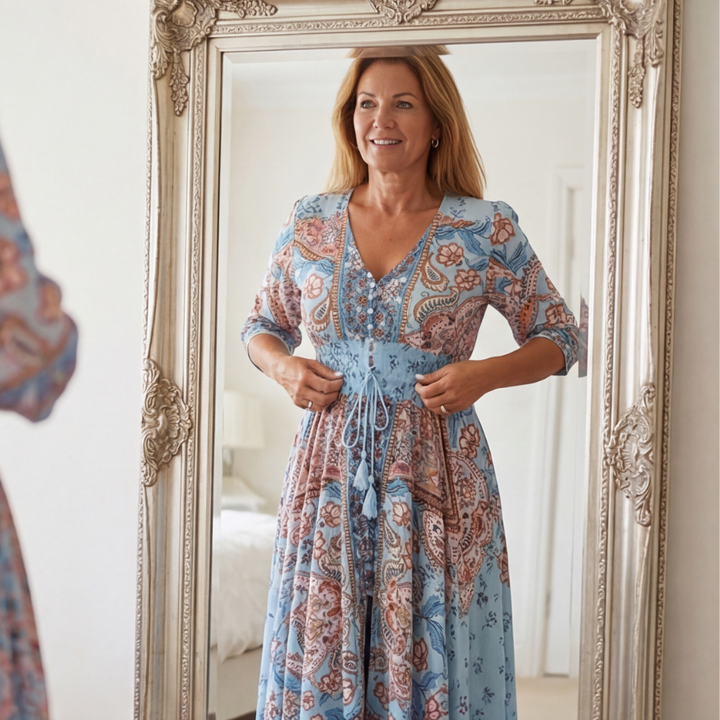 Calvara | Women's Boho Maxi Dress - Light Blue - Image 4