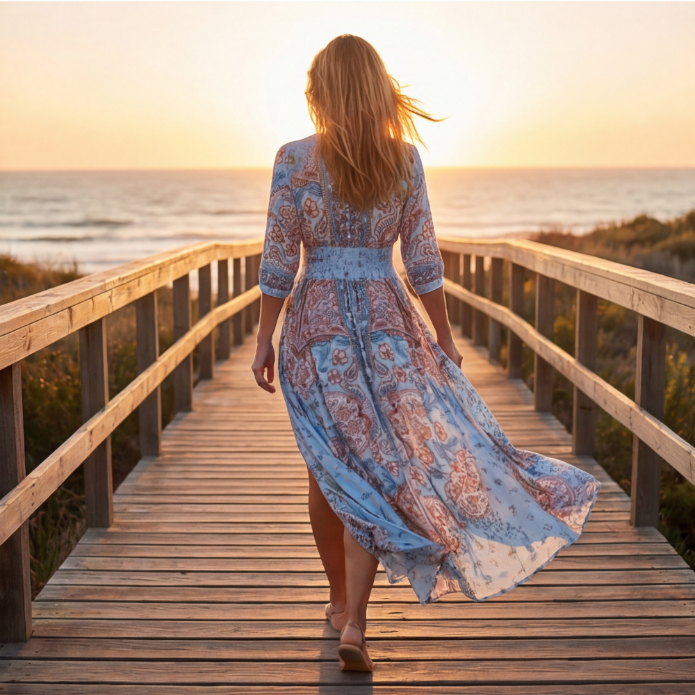 Calvara | Women's Boho Maxi Dress - Light Blue - Image 8