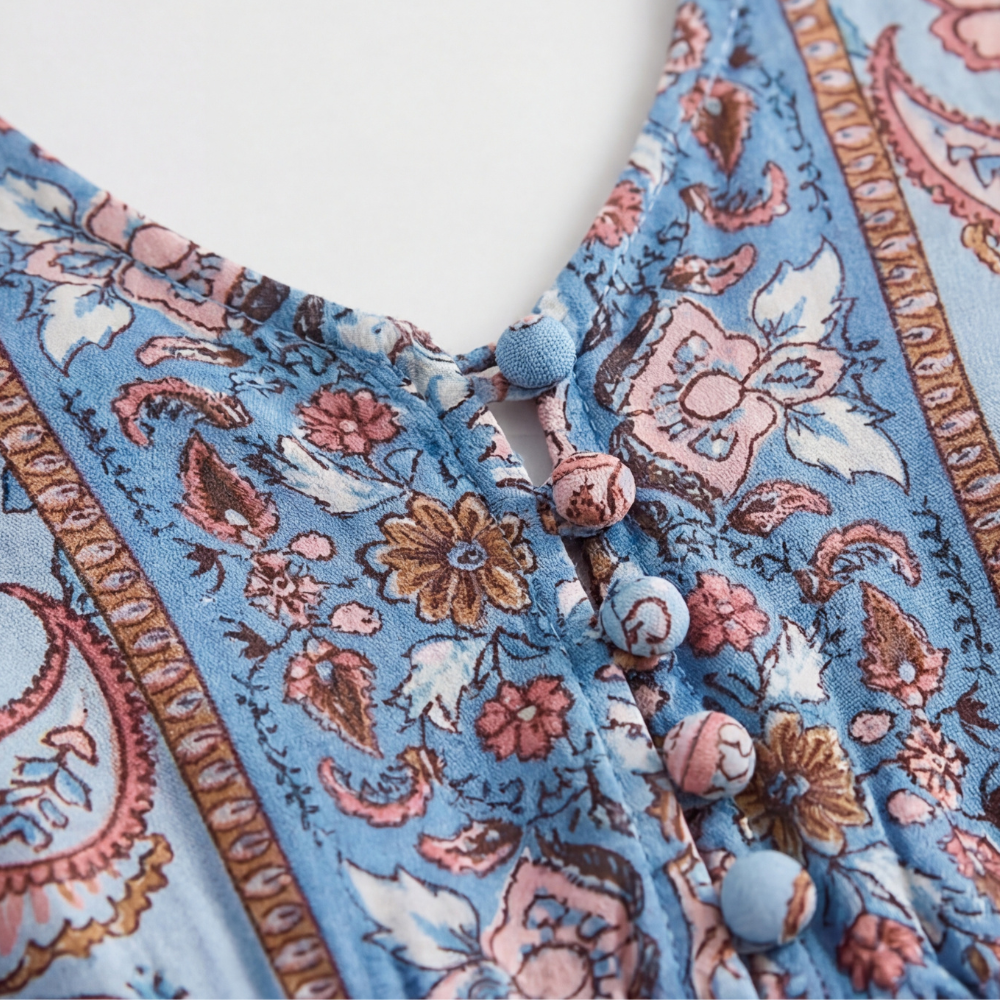 Calvara | Women's Boho Maxi Dress - Light Blue - Image 9