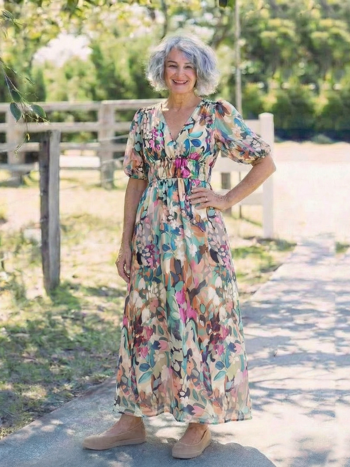 Calvara | Women's Floral Print Midi Dress - Image 4