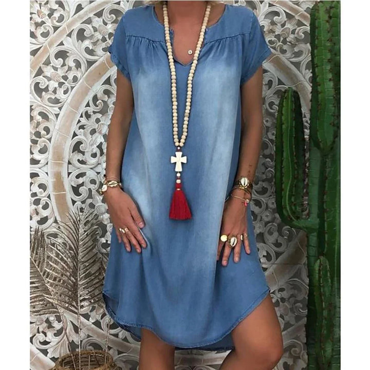 Calvara | Women's Relaxed Fit Denim Summer Dress - Blue - Image 1